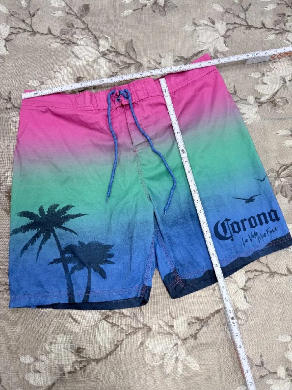Corona Extra Men’s XL Tropical Ombré Swim Trunks Board Shorts Palm Tree